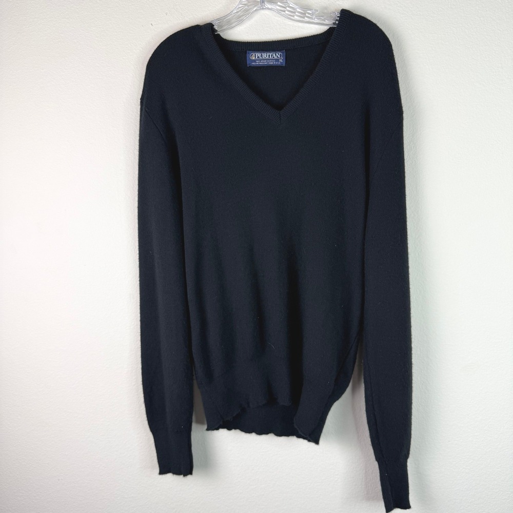 Puritan Sweater Mens XL Navy Blue V-Neck Orlon Acrylic Vintage Made in USA